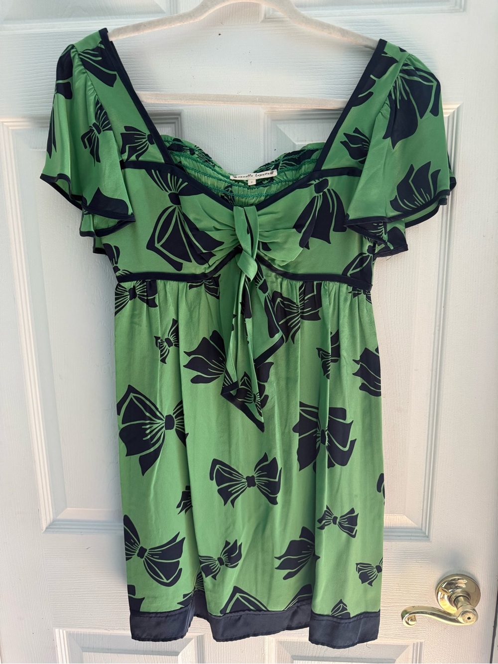 Nanette Lepore $397 Green and Black 100% Silk Bow Dress 2 XS - Picture 2 of 4